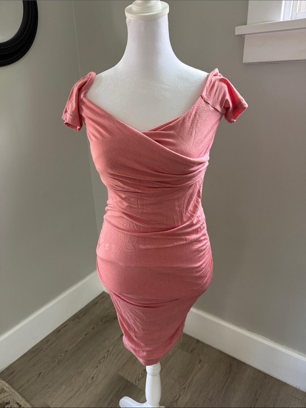 Women’s Maternity Pink Ruched Off-Shoulder Dress